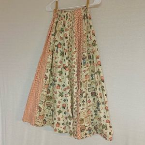 Vintage 70s Autumn Cotton Patterned Full Skirt